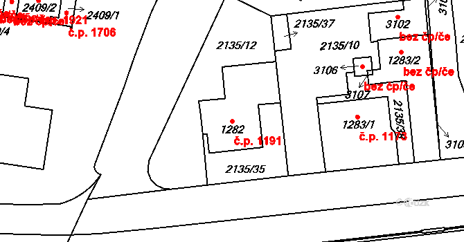 Choceň 1191 na parcele st. 1282 v KÚ Choceň, Katastrální mapa