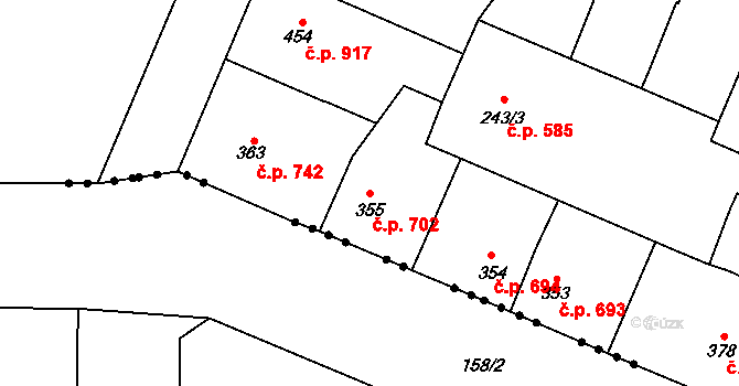 Kralupy nad Vltavou 702 na parcele st. 355 v KÚ Lobeč, Katastrální mapa