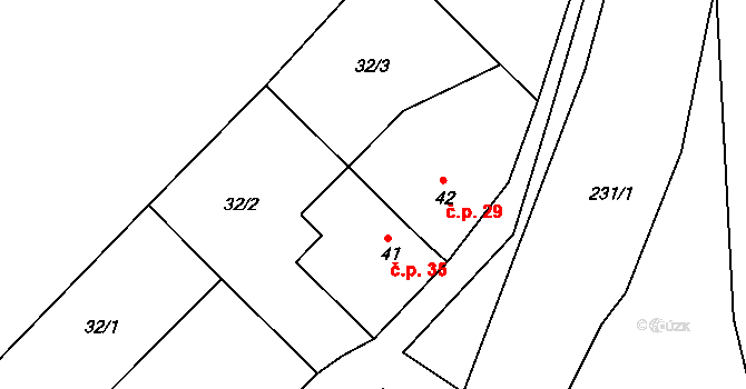 Debrno 35, Dolany nad Vltavou na parcele st. 41 v KÚ Debrno, Katastrální mapa