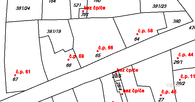 Rudná 66 na parcele st. 65 v KÚ Dušníky u Rudné, Katastrální mapa