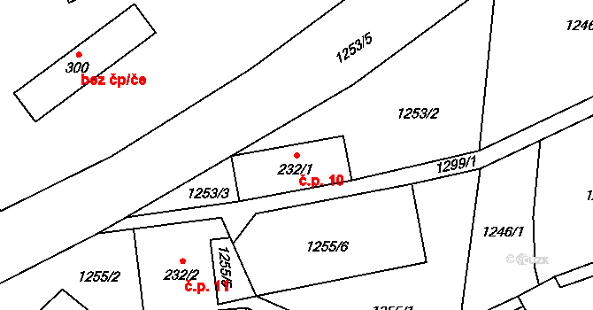 Hillův Mlýn 10, Kytlice na parcele st. 232/1 v KÚ Falknov, Katastrální mapa