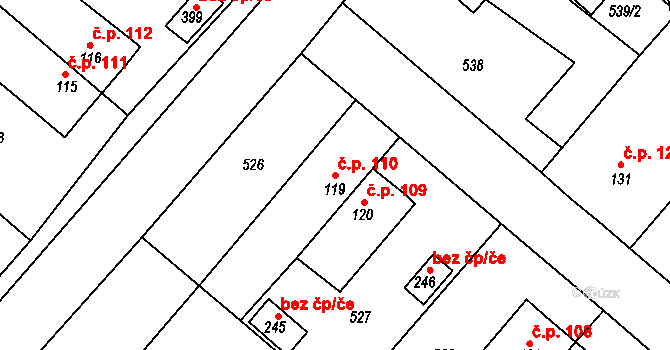 Hrádek 110 na parcele st. 119 v KÚ Hrádek u Rokycan, Katastrální mapa