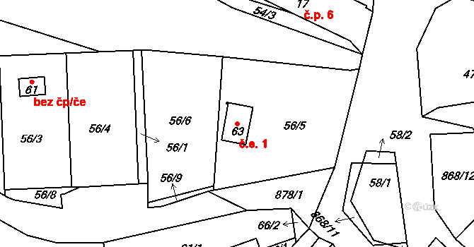 Radimovice 1, Všeruby na parcele st. 63 v KÚ Radimovice u Všerub, Katastrální mapa