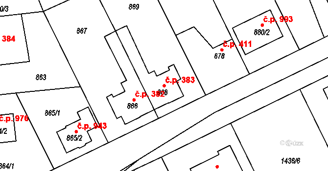 Hronov 383 na parcele st. 868 v KÚ Hronov, Katastrální mapa