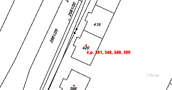 Studánka 348,349,350,351, Pardubice na parcele st. 420 v KÚ Studánka, Katastrální mapa