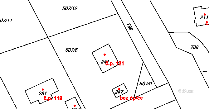 Lhotka 121 na parcele st. 241 v KÚ Lhotka u Mělníka, Katastrální mapa