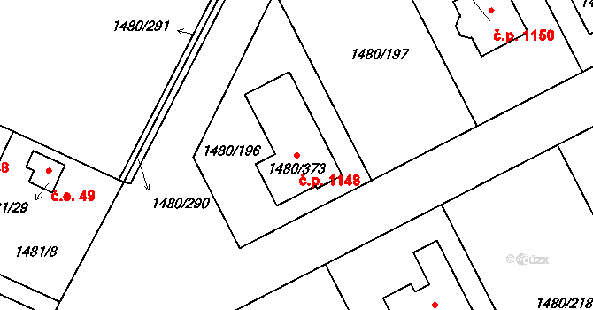 Bechyně 1148 na parcele st. 1480/373 v KÚ Bechyně, Katastrální mapa