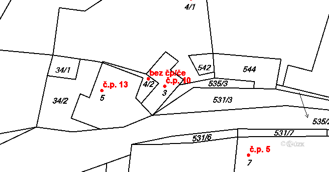 Mladotice 10, Kraselov na parcele st. 3 v KÚ Mladotice u Kraselova, Katastrální mapa