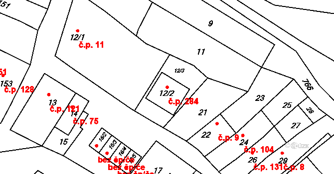 Nížkovice 284 na parcele st. 12/2 v KÚ Nížkovice, Katastrální mapa