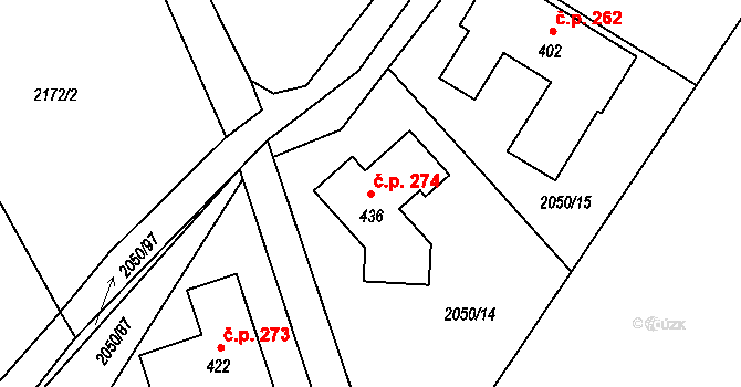 Tísek 274 na parcele st. 436 v KÚ Tísek, Katastrální mapa