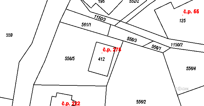 Bohdíkov 278 na parcele st. 412 v KÚ Dolní Bohdíkov, Katastrální mapa