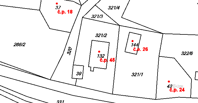 Prosetín 45, Dobkovice na parcele st. 132 v KÚ Prosetín u Dobkovic, Katastrální mapa