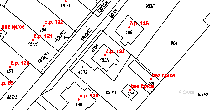 Dobrotice 133, Holešov na parcele st. 183/1 v KÚ Dobrotice, Katastrální mapa