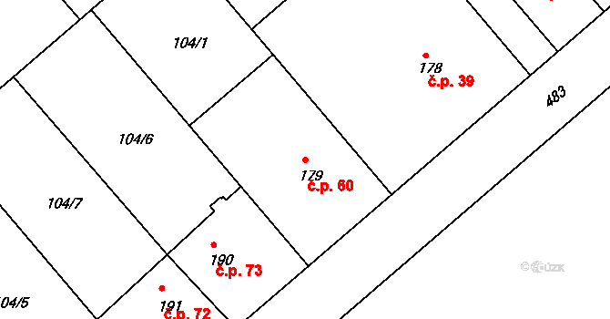 Trávník 60, Kroměříž na parcele st. 179 v KÚ Trávník, Katastrální mapa