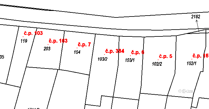 Nesovice 364 na parcele st. 103/2 v KÚ Nesovice, Katastrální mapa