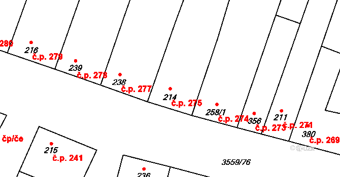 Hrabětice 275 na parcele st. 214 v KÚ Hrabětice, Katastrální mapa