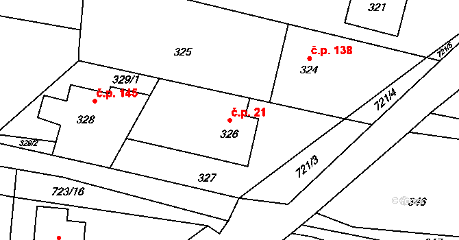Černotín 21 na parcele st. 326 v KÚ Černotín, Katastrální mapa