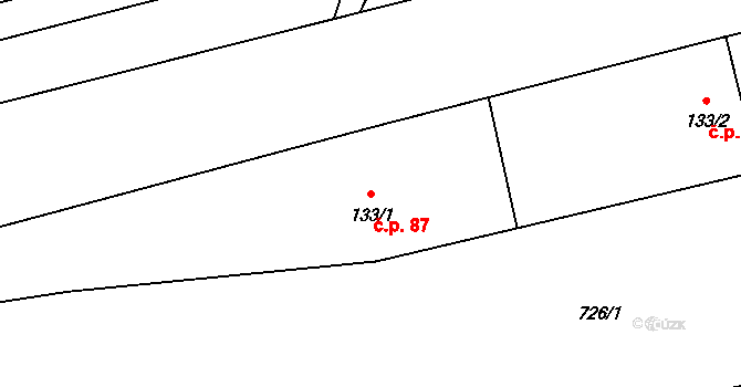 Červené Janovice 87 na parcele st. 133/1 v KÚ Červené Janovice, Katastrální mapa