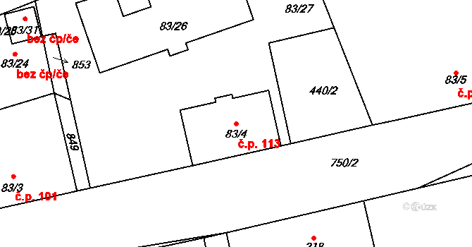 Dolní Bučice 113, Vrdy na parcele st. 83/4 v KÚ Dolní Bučice, Katastrální mapa