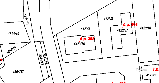 Křečkovice 368, Vyškov na parcele st. 4123/50 v KÚ Vyškov, Katastrální mapa