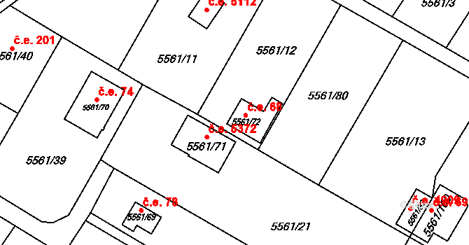 Jihlava 68 na parcele st. 5561/72 v KÚ Jihlava, Katastrální mapa