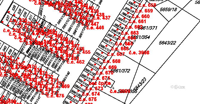 Jihlava 668 na parcele st. 5661/13 v KÚ Jihlava, Katastrální mapa