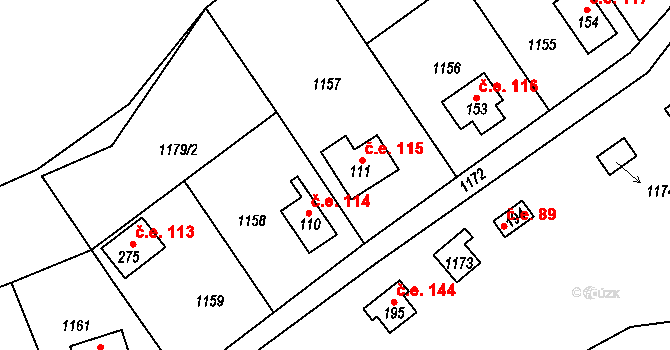 Čelina 115, Borotice na parcele st. 111 v KÚ Čelina, Katastrální mapa
