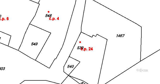 Hostíkovice 24, Holany na parcele st. 539 v KÚ Holany, Katastrální mapa
