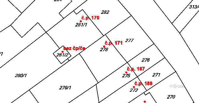 Zastávka 171 na parcele st. 278 v KÚ Zastávka, Katastrální mapa