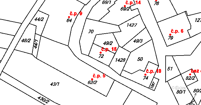 Dražůvky 15 na parcele st. 72 v KÚ Dražůvky, Katastrální mapa