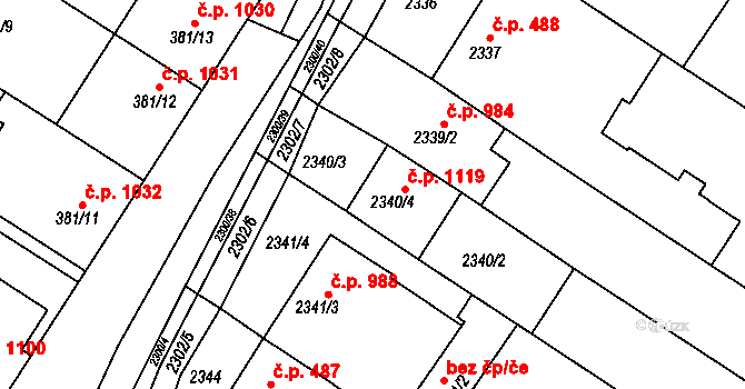 Svatobořice 1119, Svatobořice-Mistřín na parcele st. 2340/4 v KÚ Svatobořice, Katastrální mapa