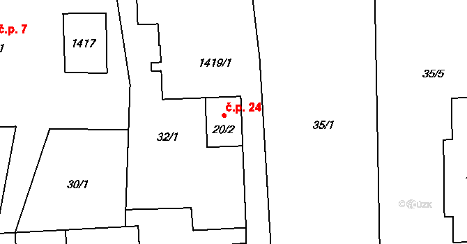 Býkov 24, Býkov-Láryšov na parcele st. 20/2 v KÚ Býkov, Katastrální mapa