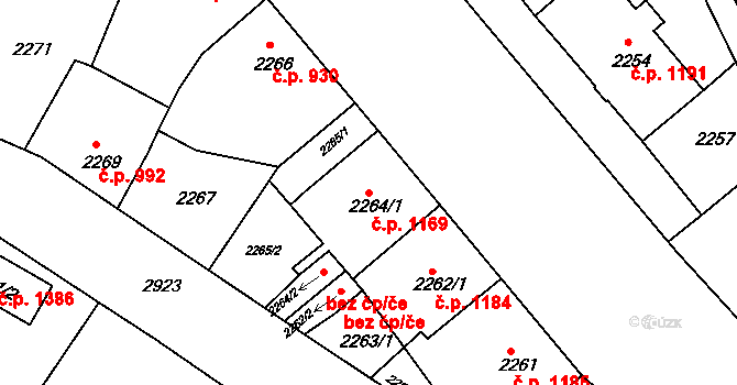 Děčín I-Děčín 1169, Děčín na parcele st. 2264/1 v KÚ Děčín, Katastrální mapa