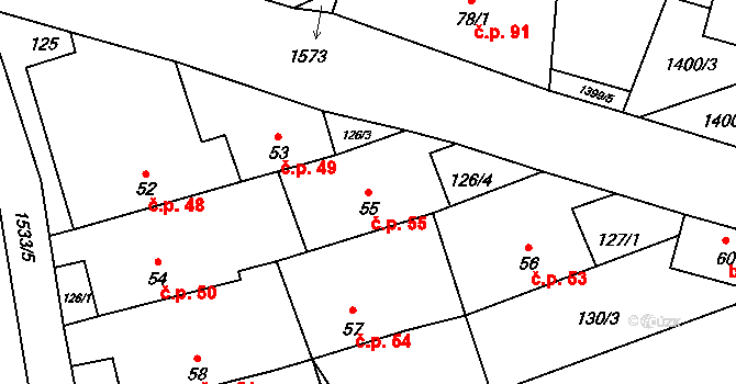 Pluhův Žďár 55 na parcele st. 55 v KÚ Pluhův Žďár, Katastrální mapa