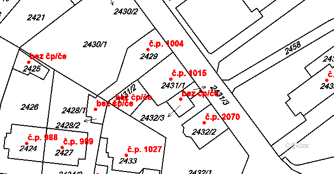 Tachov 1015 na parcele st. 2431/1 v KÚ Tachov, Katastrální mapa
