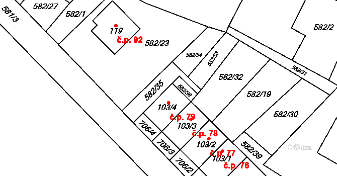 Příčovy 79 na parcele st. 103/4 v KÚ Příčovy, Katastrální mapa