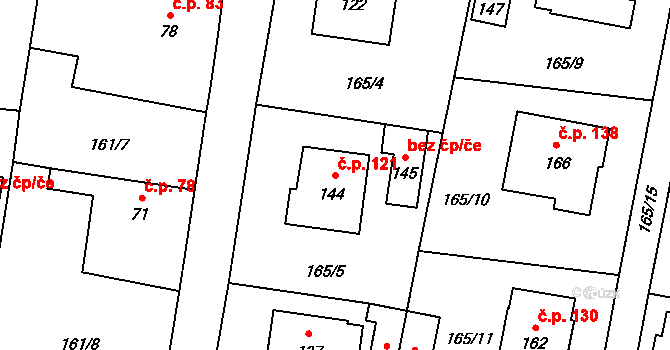 Dubné 121 na parcele st. 144 v KÚ Dubné, Katastrální mapa