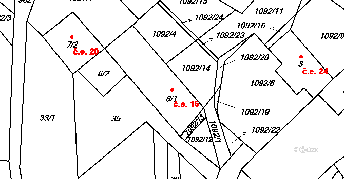 Trnobrany 16, Liběšice na parcele st. 6/1 v KÚ Trnobrany, Katastrální mapa