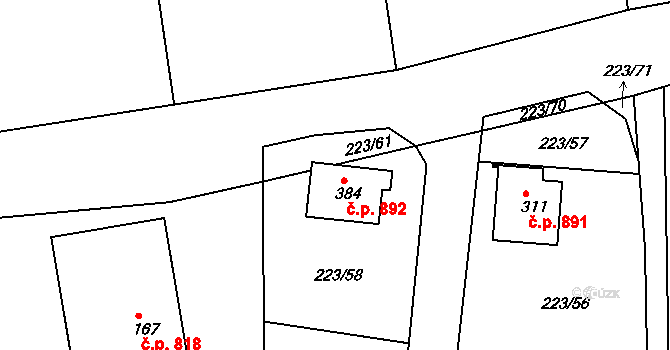 Hrabačov 892, Jilemnice na parcele st. 384 v KÚ Hrabačov, Katastrální mapa