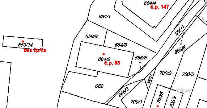 Jilemnice 83 na parcele st. 664/2 v KÚ Jilemnice, Katastrální mapa