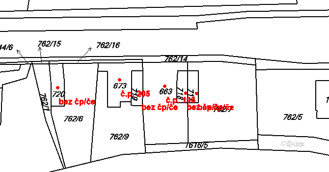 Děčín IX-Bynov 196, Děčín na parcele st. 663 v KÚ Bynov, Katastrální mapa
