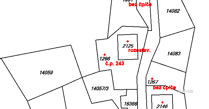 Hovězí 243 na parcele st. 1266 v KÚ Hovězí, Katastrální mapa