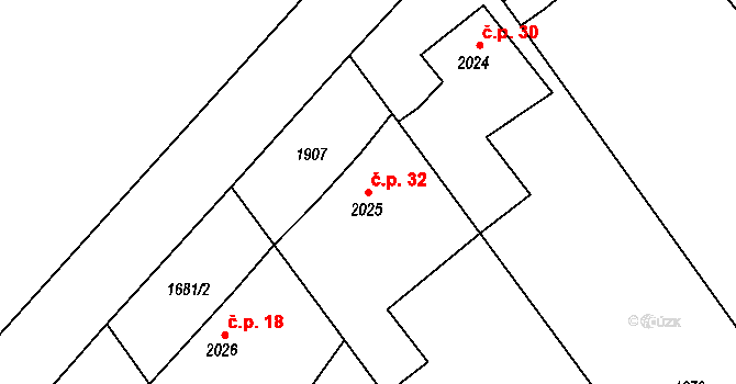 Sedličky 32, Jičín na parcele st. 2025 v KÚ Jičín, Katastrální mapa
