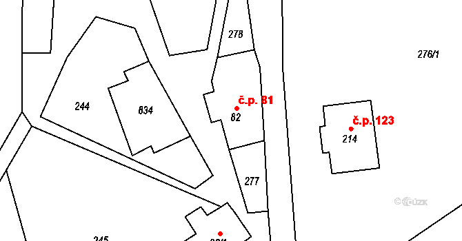 Řetůvka 81 na parcele st. 82 v KÚ Řetůvka, Katastrální mapa