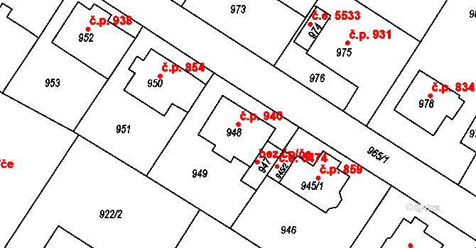 Kadaň 940 na parcele st. 948 v KÚ Kadaň, Katastrální mapa