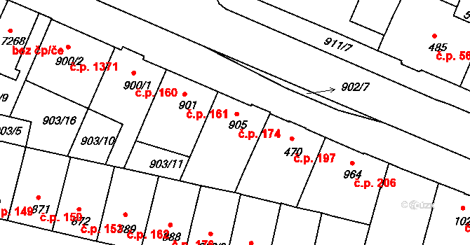 Horka-Domky 174, Třebíč na parcele st. 905 v KÚ Třebíč, Katastrální mapa