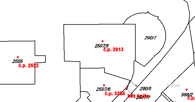 Břeclav 2613 na parcele st. 2507/5 v KÚ Břeclav, Katastrální mapa