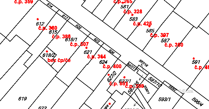 Bosonohy 400, Brno na parcele st. 624 v KÚ Bosonohy, Katastrální mapa
