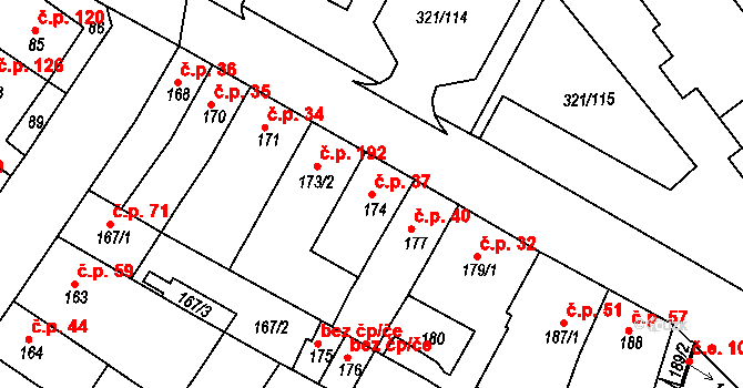 Prosetice 37, Teplice na parcele st. 174 v KÚ Prosetice, Katastrální mapa