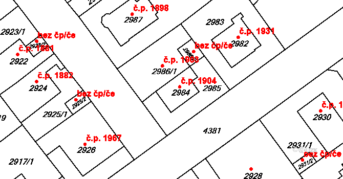 Teplice 1904 na parcele st. 2984 v KÚ Teplice, Katastrální mapa